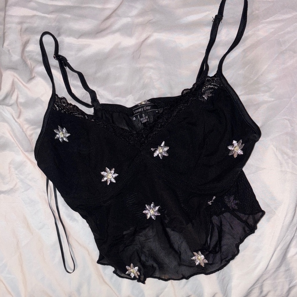 Lovely Day Black Lace Top with Silver Accents